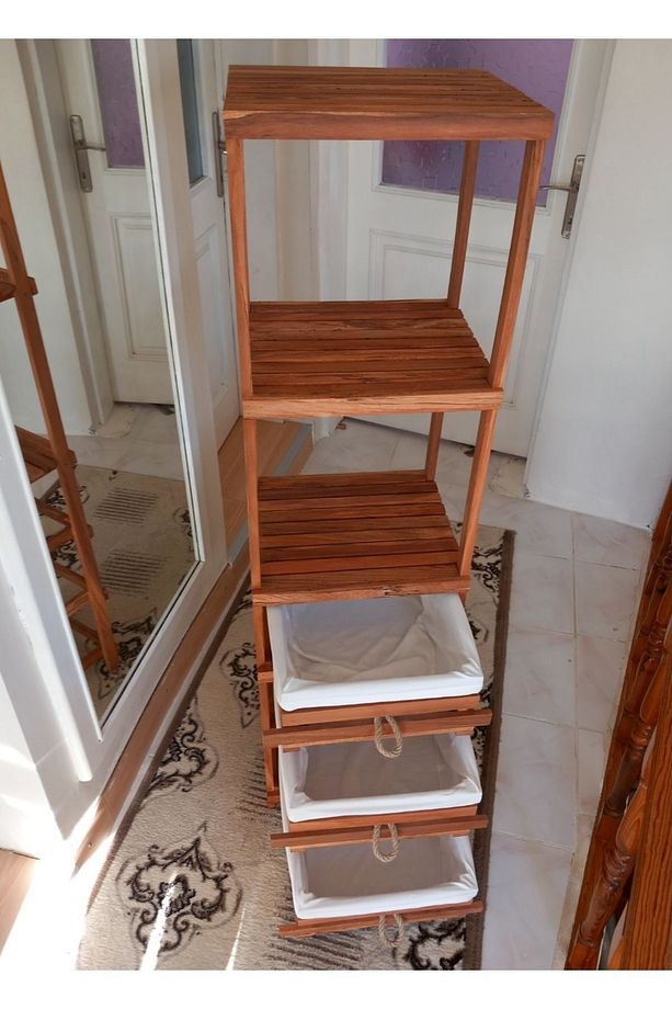 Ahşap meyvelik sebzelik çok amaçlı raflı mutfak ve banyo dolapları - 4