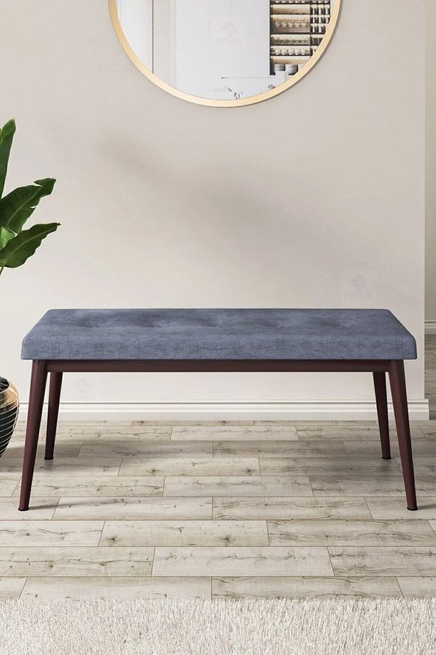 Via Serisi Mutfak Masa Takımı, Barok Ahşap Desen, 4 Adet Füme Sandalye , 1 Adet Füme Pera Bench - 6