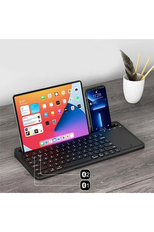 Android İpad Tablet PC Uyumlu  Bluetooth Kablosuz Klavye & Touchpad - 4