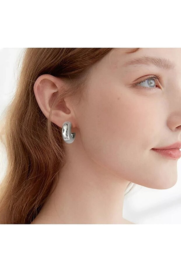 Kalın Halka Model Silver Küpe - 3