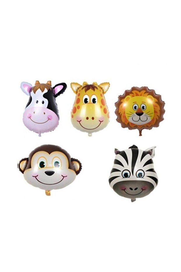 5 Pieces 12'' Safari Set Foil Balloon Monkey-giraffe-zebra-lion-cow