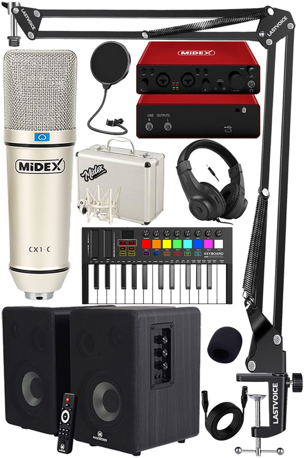 İmpressive Paket-4 Stüdyo Ekipmanları Seti (Monitör Mikrofon Ses Kartı Kulaklık Midi Klavye) - 1