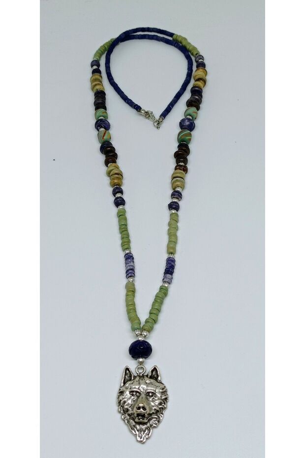 Wolf Head Pendant Ethnic Design Authentic Bohemian Long Necklace No:68