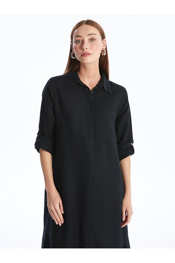 LCW Düz Oversize Keten Kadın Gömlek Tunik - 2