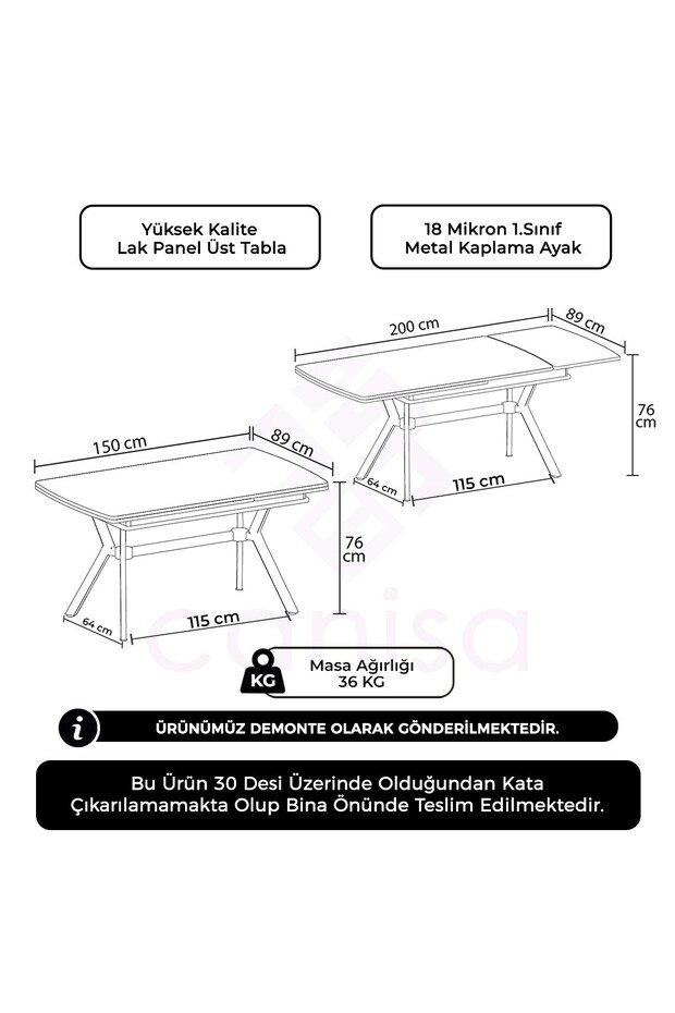 Antrasit İroni 89x150 Açılabilir Lak Panel Yemek Masası Krom Ayak - 3