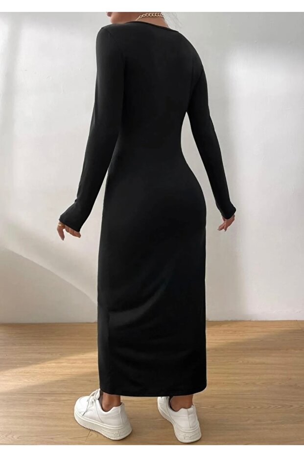 Rochie maxi cu mânecă lungă basic „Hailey”. - 2