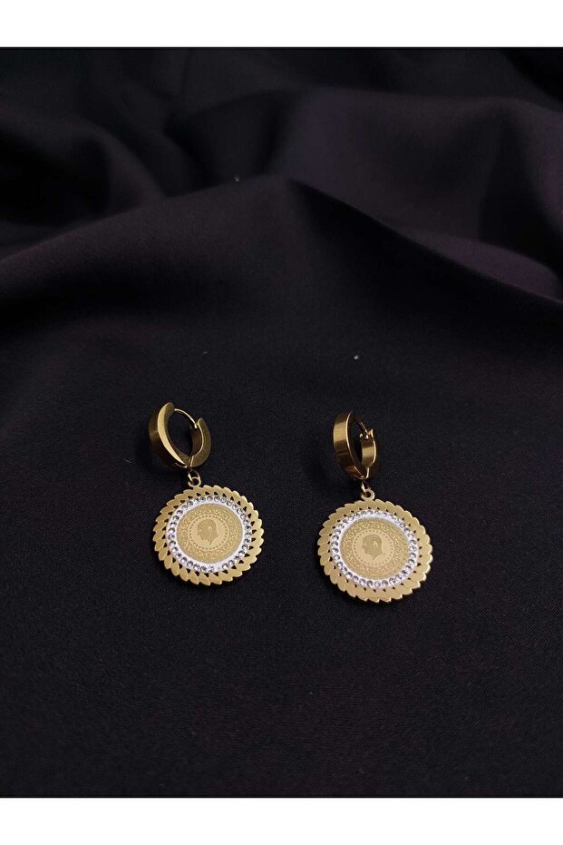 Çeyrekli Altınlı Çelik Küpe - 2