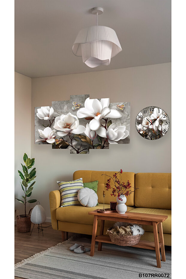 Duvar Mdf Tablo  5 Parça Set Ve saatli - 1