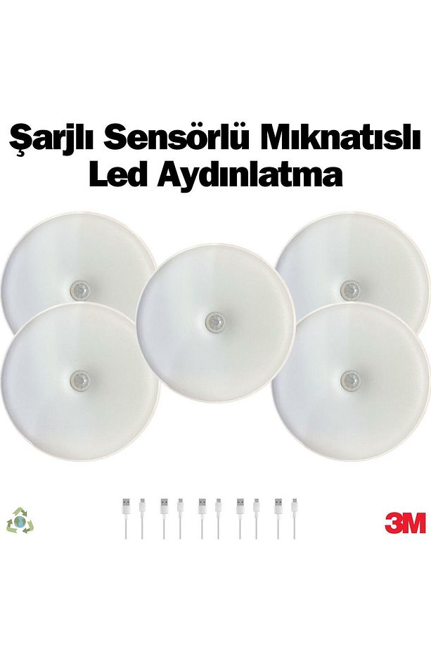 5 Adet Hareket Sensörlü Ledli Gece Lambası, Şarj Edilebilir, Ilık Günışığı, Dolap Içi Lamba - 1