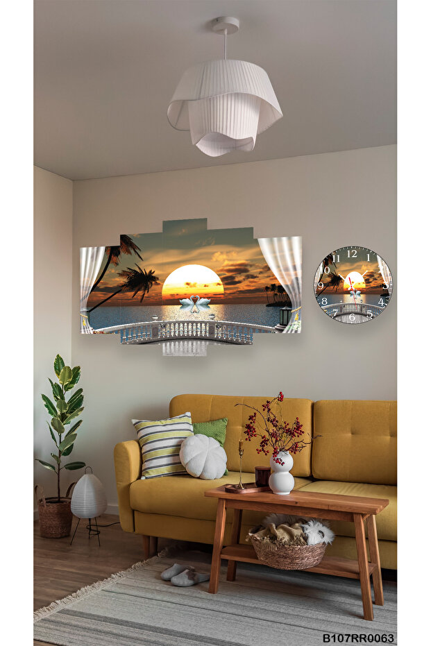 Duvar Mdf Tablo  5 Parça Set Ve saatli - 1