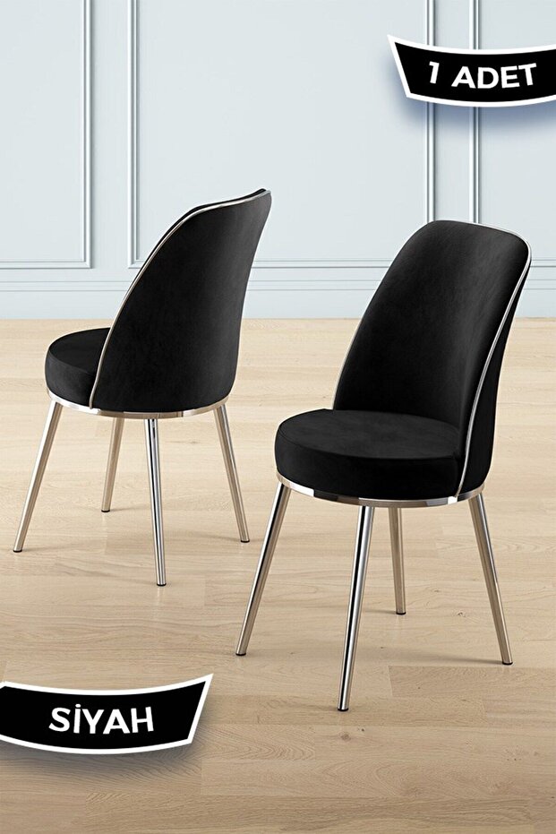 Pefa Serisi 1 Adet Siyah Mutfak Sandalyesi Krom Kaplama Metal Ayak 1. Sınıf Babyface Kumaş - 1