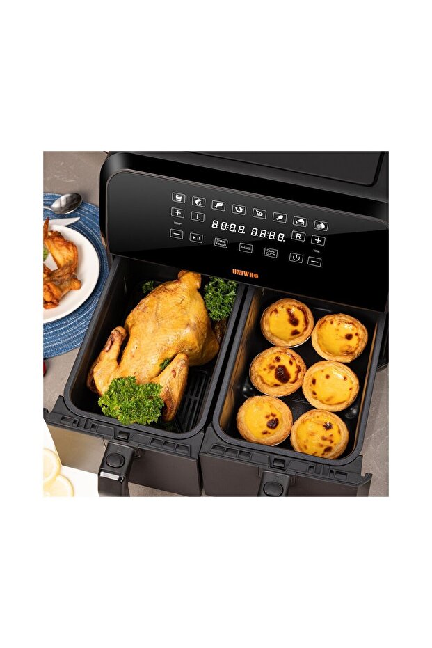 D8 Dokunmatik Ekran (4+4) 8lt Çift Hazneli Airfryer Yağsız Fritöz 1700W - 2