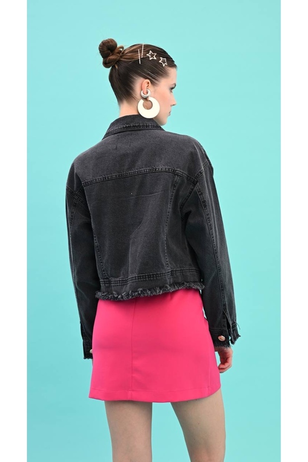 Taş İşlemeli Denim Kot Ceket - 2