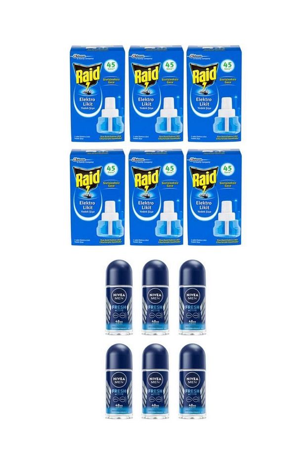 Elektrolikit Sinek Kovucu Yedek Şişe 45 Gece 6 Adet+Nivea Rollon Fresh Active 25 Ml 6 Adet - 1
