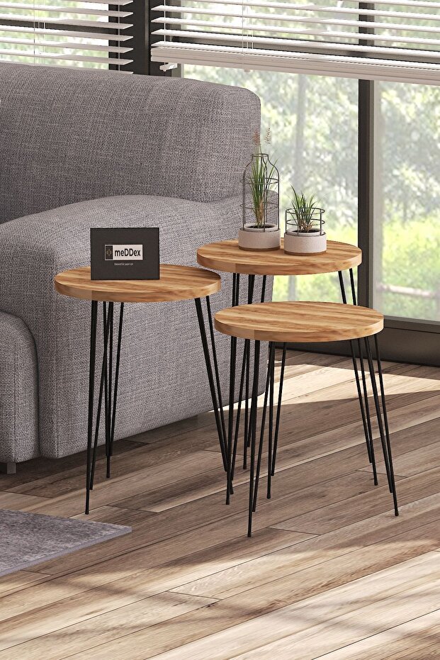 طاولة تقديم شاي مستديرة مكونة من 3 قطع من ستار - جوز - 2