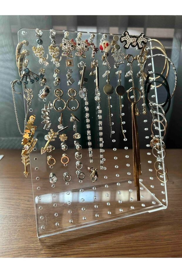 حامل أقراط ومجوهرات من زجاج شبكي - 1