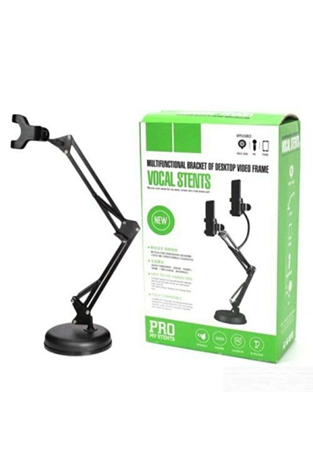 Black Stand Tabletop Metal Body Phone Holder Vocal Stents