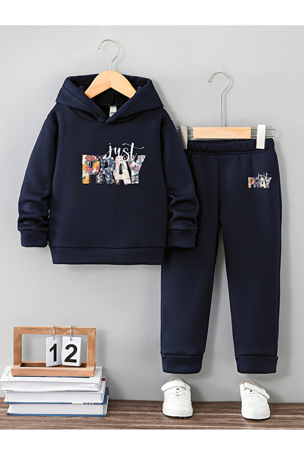 Just Pray Premium 3Rd for Girls İplik Compact Sweatshirt & Sweatpants Set - 2 Piece Sports Set