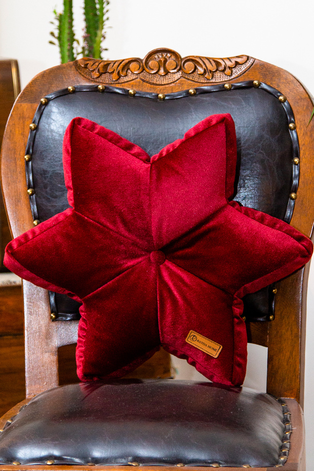 Claret Red Star Pillow with Inner Padding - 42*42 Cm - 4