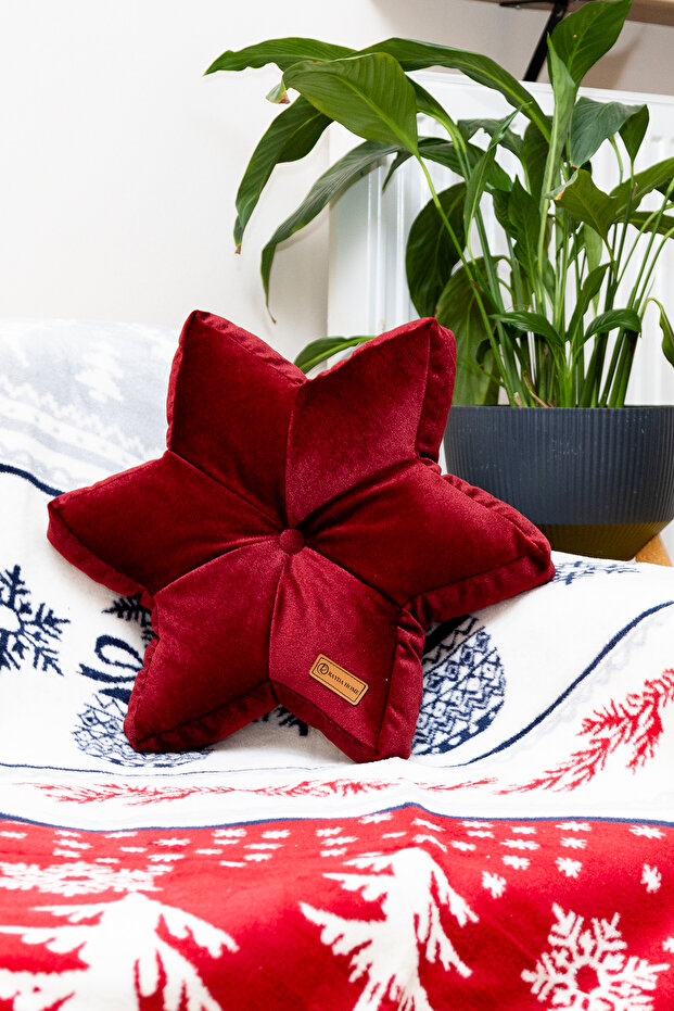 Claret Red Star Pillow with Inner Padding - 42*42 Cm - 7