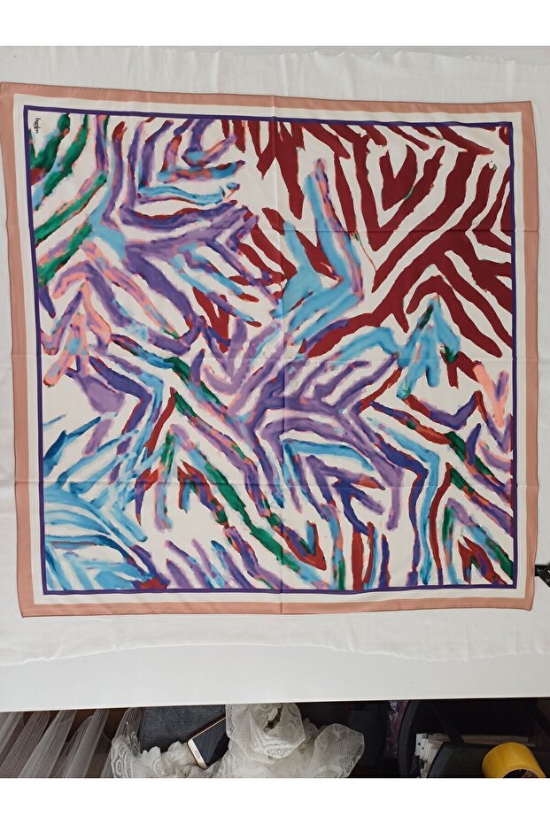 Zebra Soft Pamuksu Desenli Eşarp Mor-mavi - 5