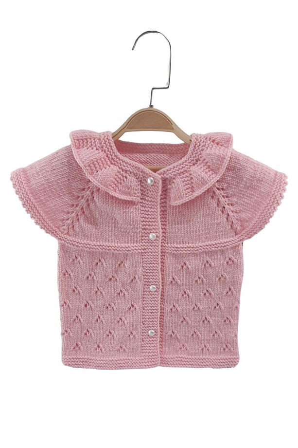 Aykır-ı Bebe El Örgüsü Pembe İncili Bebek Yeleği - 1