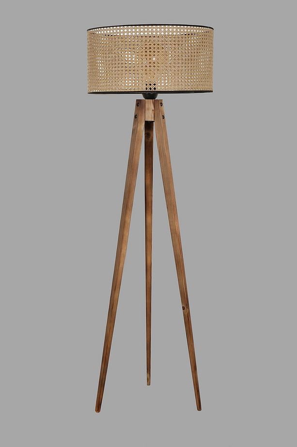 Tripod Lambader Yanık Silindir Rattan Abajurlu - 2