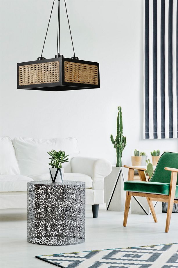 KUMSAL KARE 4 LÜ SİYAH RATTAN AVİZE - 5