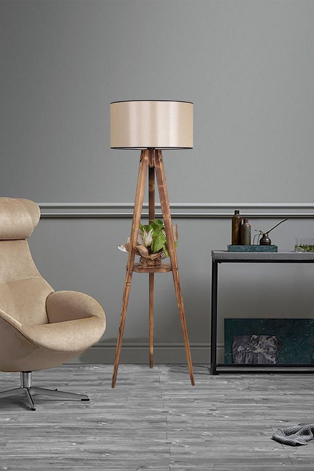Sehbalı Tripod Yanık Lambader Silindir 15-3 Abajurlu - 1