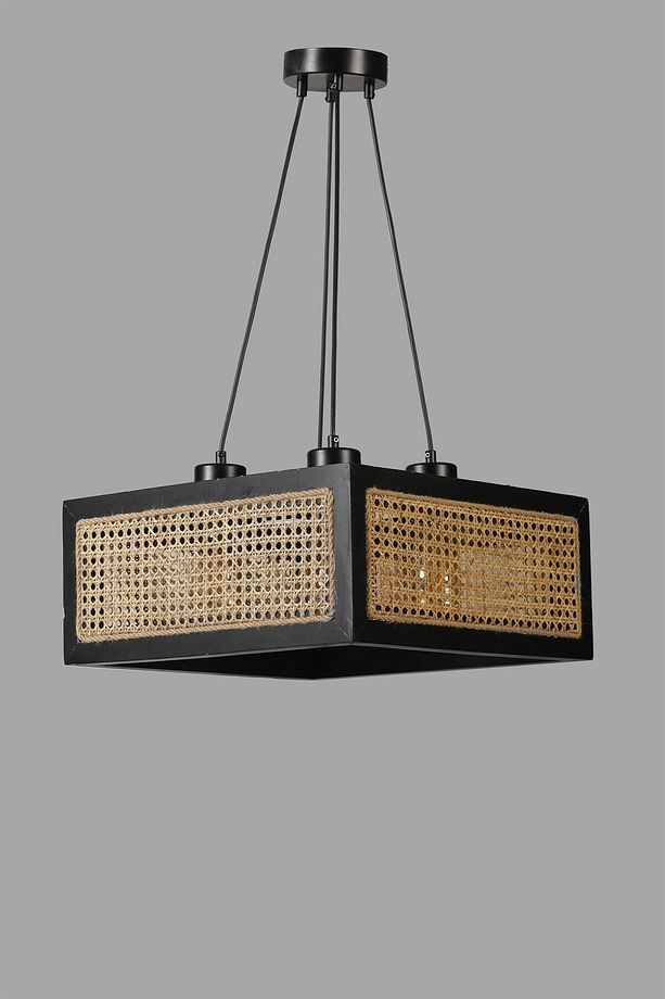 KUMSAL KARE 4 LÜ SİYAH RATTAN AVİZE - 3