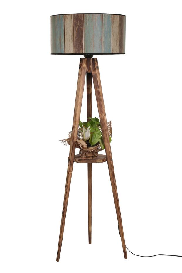 Sehbalı Tripod Lambader Yanık Silindir Renkli Abajurlu - 2