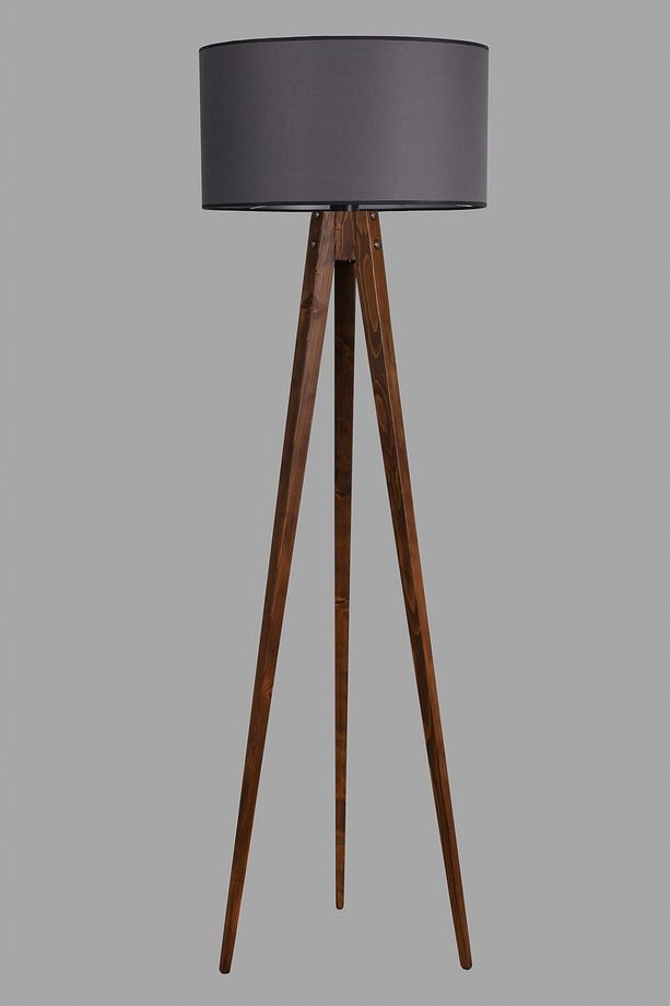 Tripod Ceviz Lambader Silindir Koyu Gri Abajurlu - 2