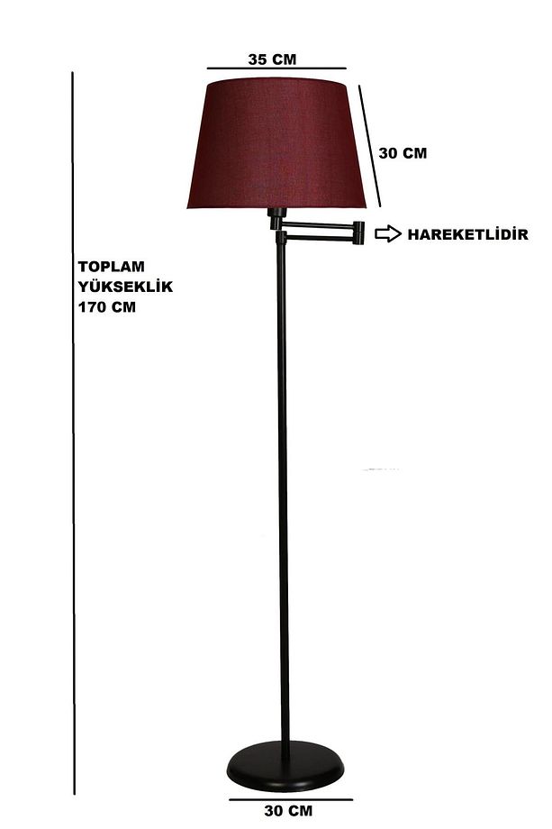 Almina Lambader Siyah Ayak Pramit Hasır Bordo Abajurlu - 2