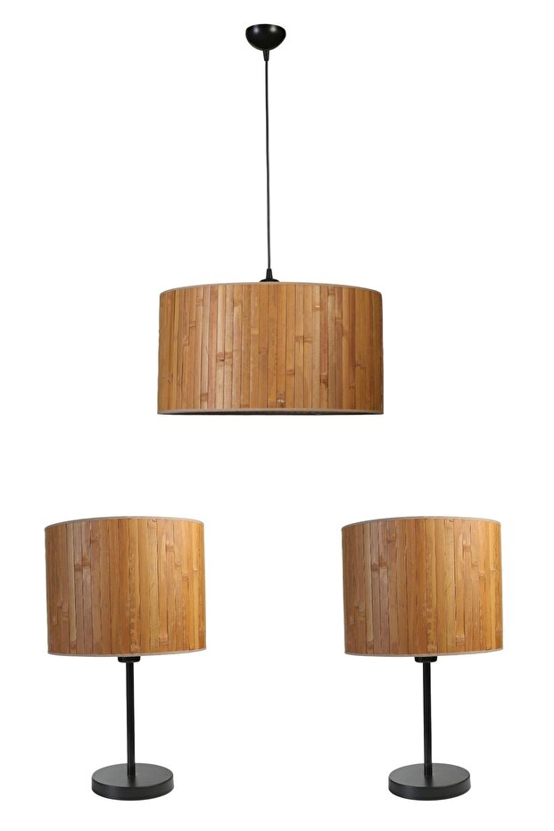 BAMBU 01 ABAJUR AVİZE 3 LÜ SET - 2