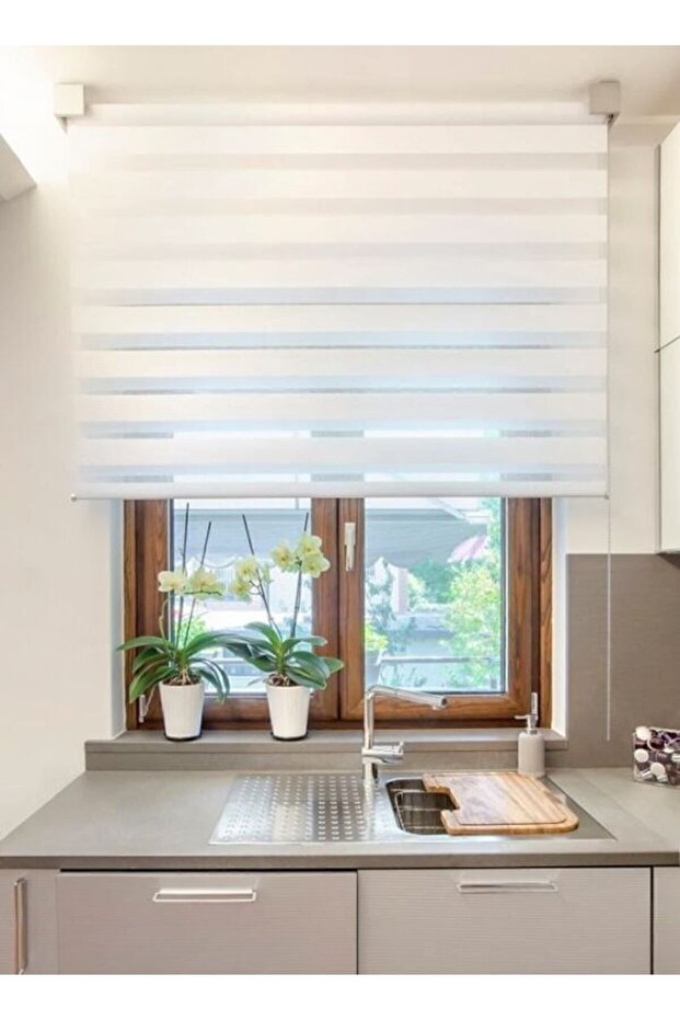 Ithal Bambu Beyaz Stor Zebra Perde Etek Dilimsiz - 3