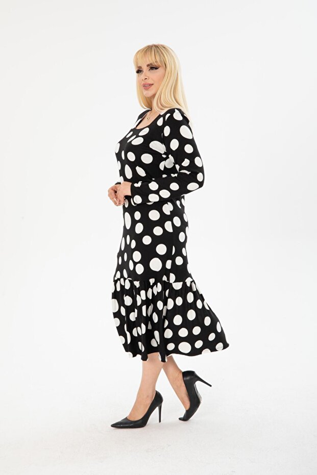 WOMEN'S PLUS SIZE BELOW KNEE SQUARE COLLAR LONG SLEEVE VISCOSE COMBED STYLISH DESIGN COMFORTABLE DRESS