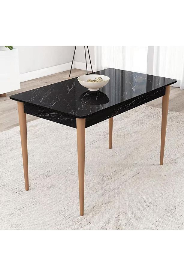 Lois Serisi Siyah Mermer Desen 72x112 Mdf Pinotex Ayaklı Kaliteli Sabit Yemek Masası - 1