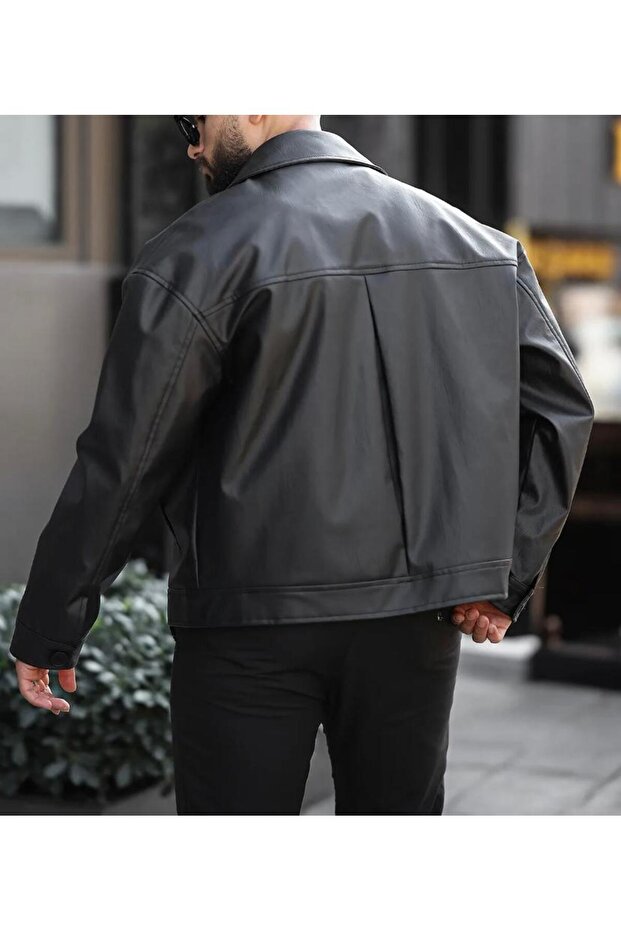oversize premium deri ceket - 5