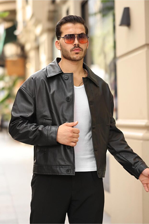 oversize premium deri ceket - 2