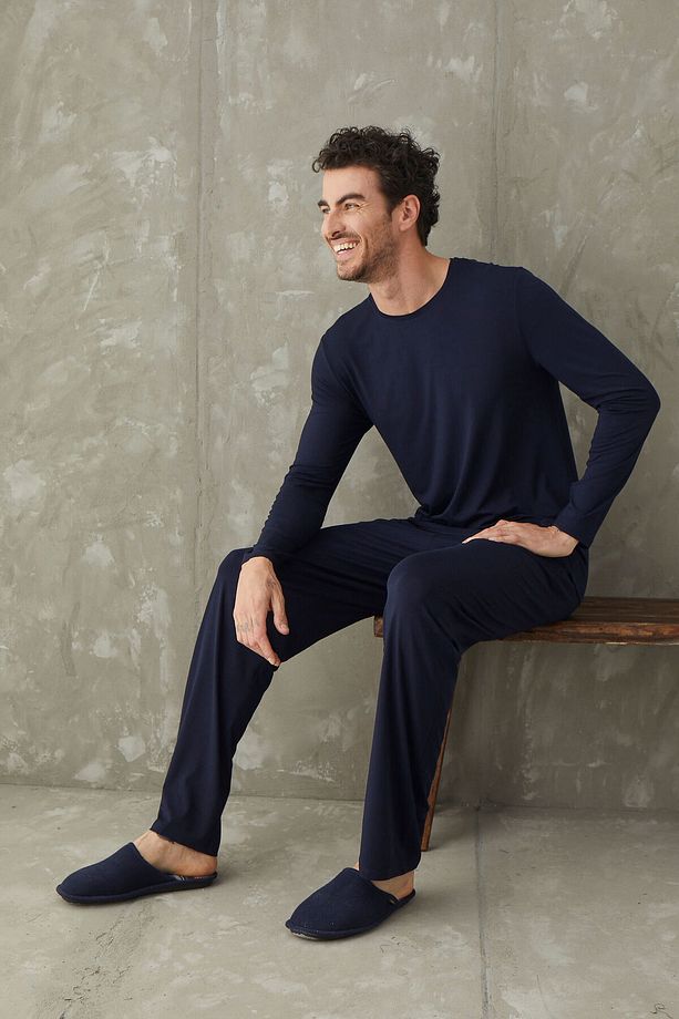 Erkek Micro Modal Bisiklet Yaka Pijama Takım - 2