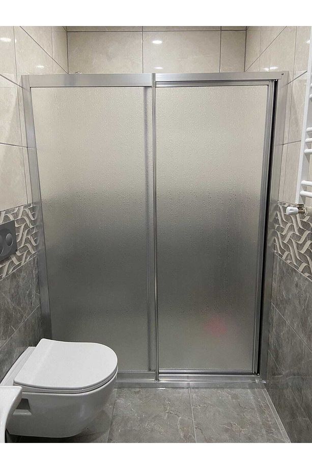 135 Cm Parlak Krom Renkli Mika Camlı Duşakabin - 1 Sabit 1 Kayar Kapılı - 1