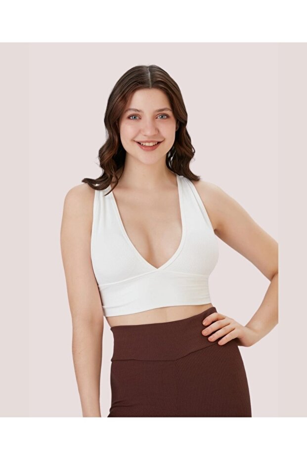 Aurafit Ribbed Back Cross Deep Cut Padded Sports Bra/Bustier-9036