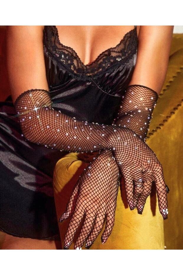 Jess Mesh Stylish Gloves with Shiny Stones