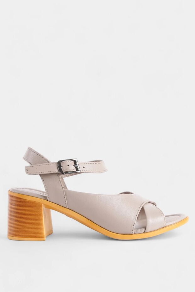 Stone Genuine Leather Cross Strap Ankle-Tie Women's Heeled Shoes