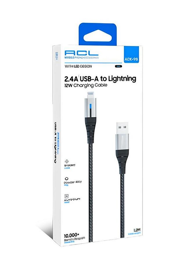 ACK-98 2.4A, 12 Watt 1.2mt USB-A to Lightning, LED Işıklı Şarj Kablosu - 1