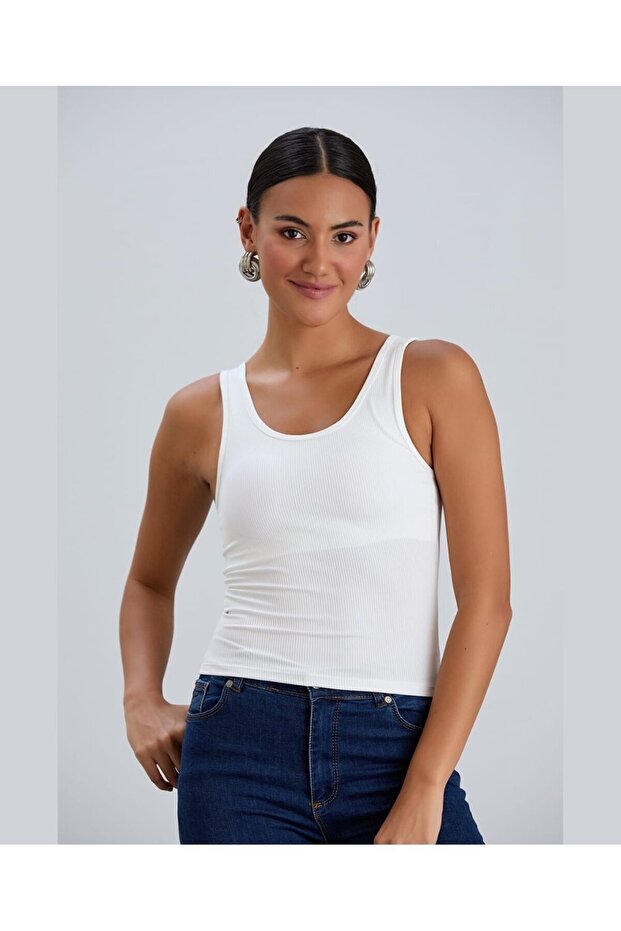 Aurafit Thick Strap Ribbed Padded Bustier That Can Be Worn Without a Bra -5058