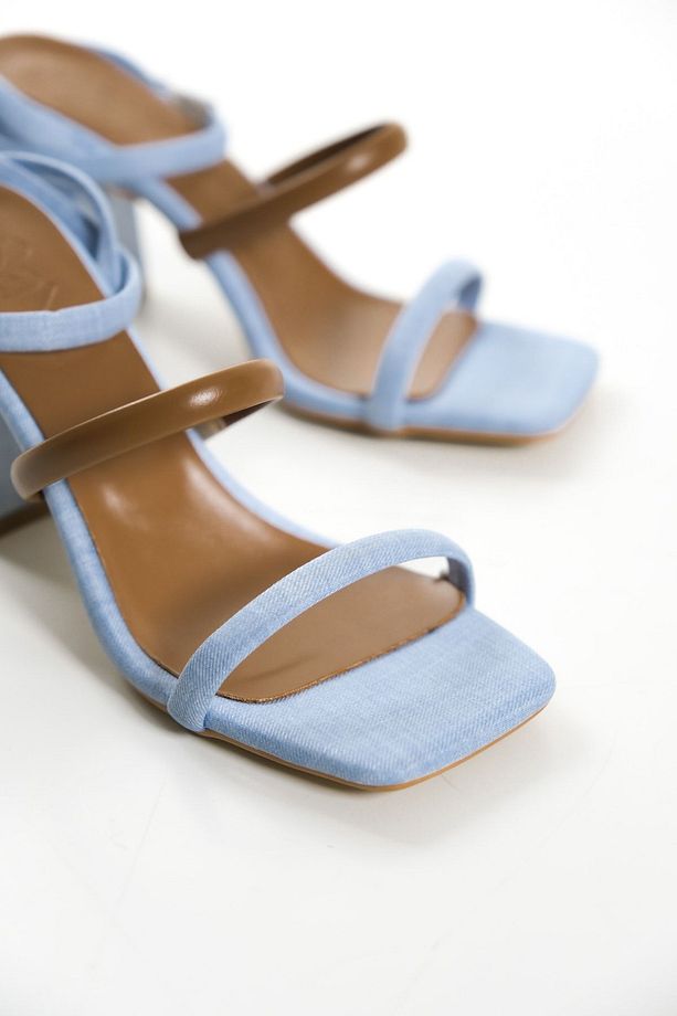 Mavi Denim Kahve Tek Bant Bilekten Bağlamalı Kadın Topuklu Ayakkabı - 6