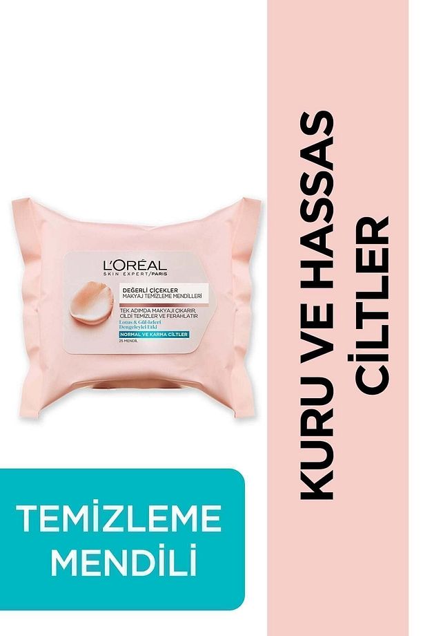 Değerli Çiçekler Kuru ve Hassas Ciltler için Makyaj Temizleme Mendili 25'li 3600523457991 - 1