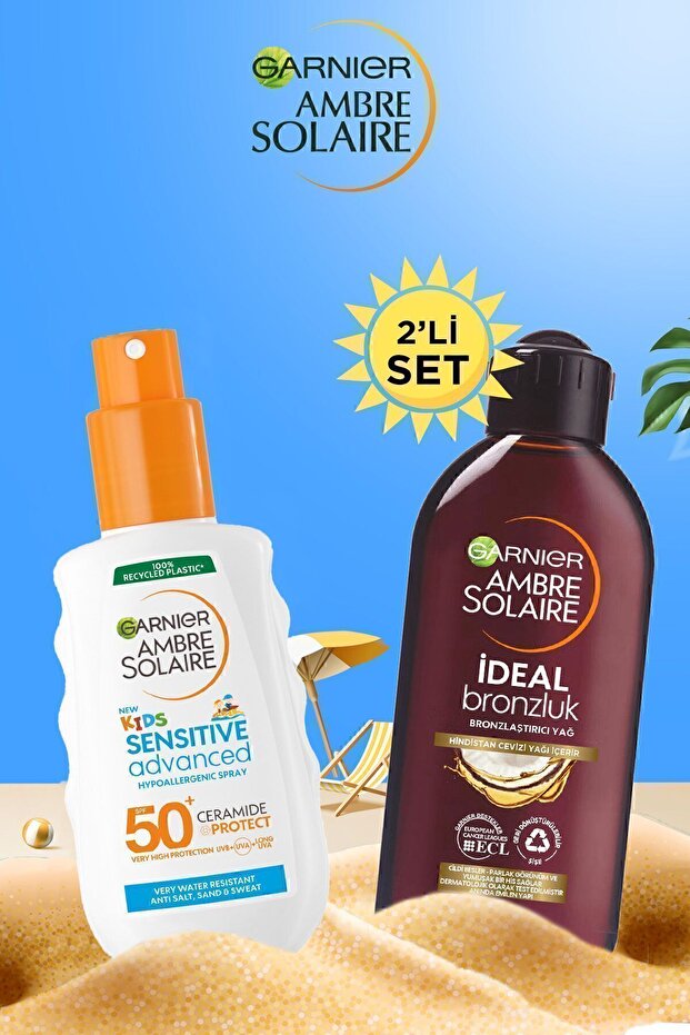 Ambre Solaire Bronzlaştırıcı Yağ 200ml&sensitive Advanced Güneş Koruyucu Çocuk Sprey Gkf50 150ml - 1