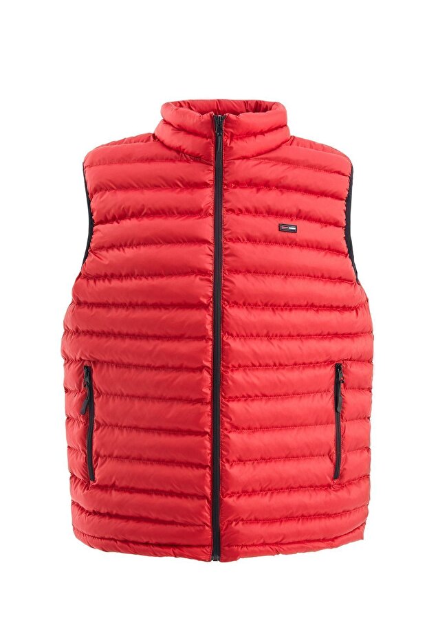 سترة حمراء قابلة للنفخ مقاومة للرياح مع بطانة للرجال - 1